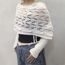 Women's Scarf with Sleeves Cable Knit Shawl Wrap Shrug Sweater Polyester