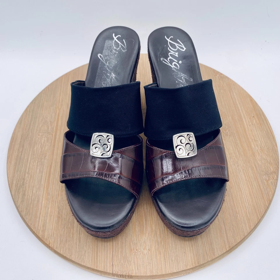 Tacones de cuña Brighton Dream para mujer 9 tacones de cuero marrón Peep Foto 4 de 4