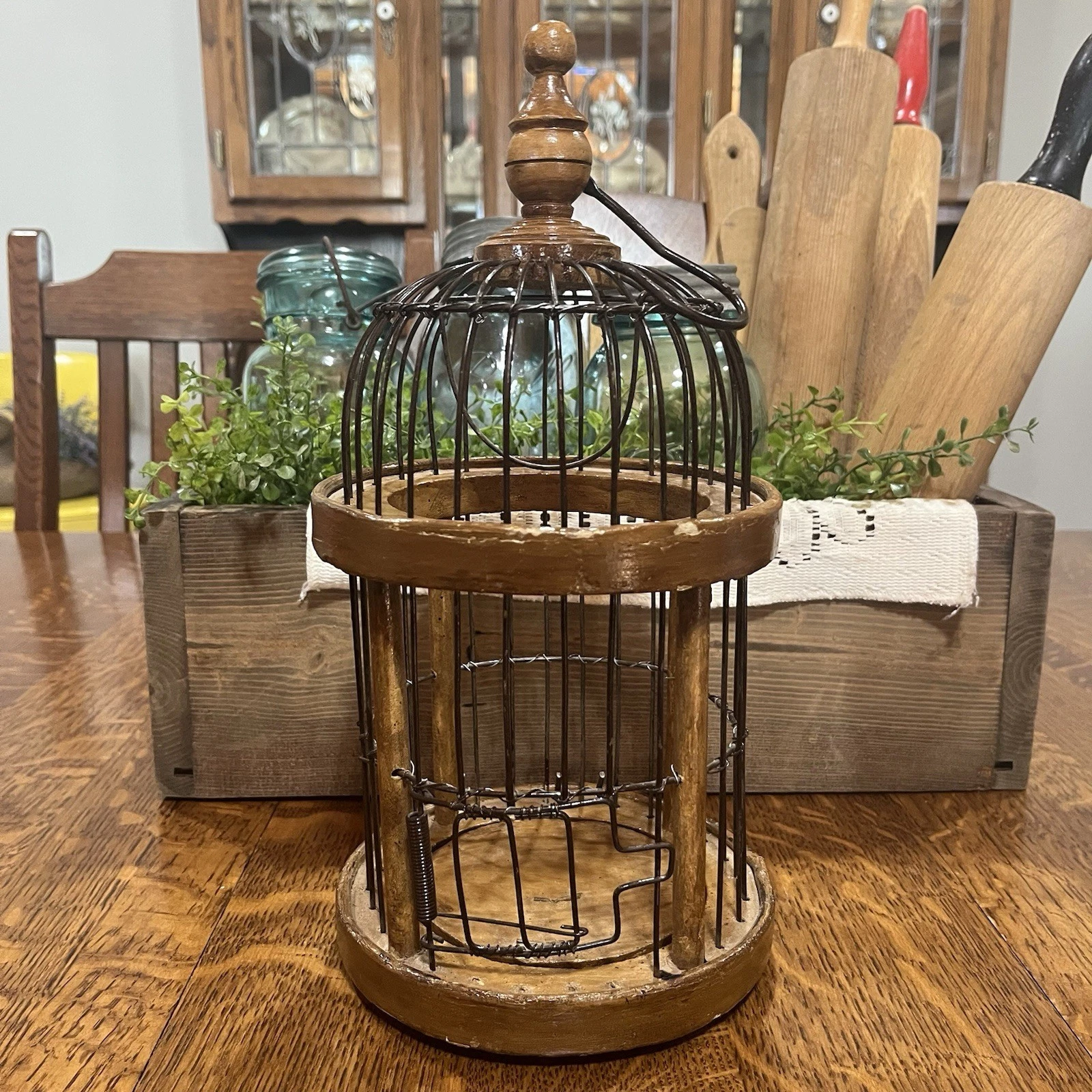 Vintage Dome Top Wooden Bird Cage Wood Base Metal Wires Hanging Or Desktop
Opens in a new window or