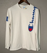 Vintage Champion Script Logo T-Shirt Men's M Long Sleeve Champion Graphic Tee