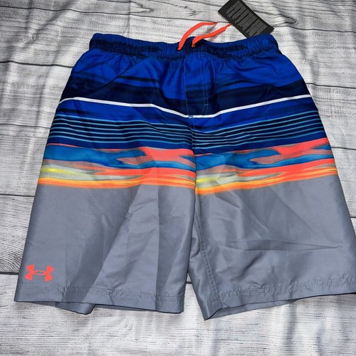 Under Armour Youth Multi Blue Orange Stripe Swim Trunks NEW - Picture 2 of 2