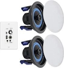 Herdio 2X4" Bluetooth Kitchen Ceiling Speakers 160W +Wall USB Amplifier Receiver