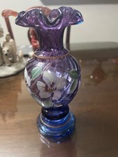 Bill Fenton 50th Anniversary 8" Floral Mulberry Purple Vase Signed Pam Hayhurst