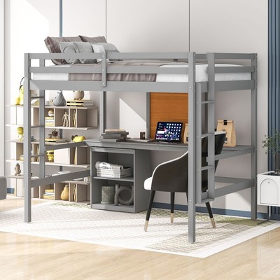 Full size Loft Bed with Desk & 2 Drawers Cabinet For Kids Bedroom