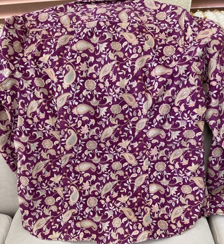 LL BEAN Shirt Womens L Corduroy Button Up Long Sleeve Cotton Purple Paisley - Picture 9 of 10