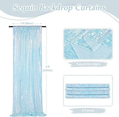 Seamless 2ft x 8ft Mermaid Blue Sequin Backdrop - 4 Piece Set for Celebrations - Picture 5 of 9