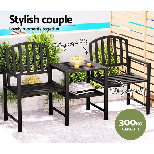 Gardeon Outdoor Garden Bench Steel Table and chair Patio Furniture Loveseat Park - Picture 6 of 9