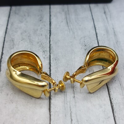 Awesome Signed Napier Gold Tone Drop Clip On Earrings Easy Push Back Lever 1.25''