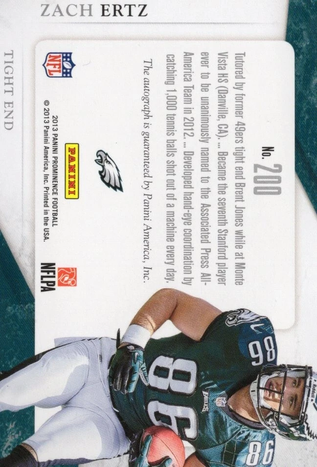 2013 Panini Prominence -Zach Ertz Rated Rookie Auto /100 - Image 2 of 2