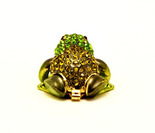 All Jeweled Small Frog Trinket Box. Hand set Green Swarovski Crystals & Enamel - Picture 3 of 7