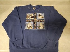 Vintage Ugly Christmas Sweatshirt Medium Blue M Jerzees Snowmen Pullover