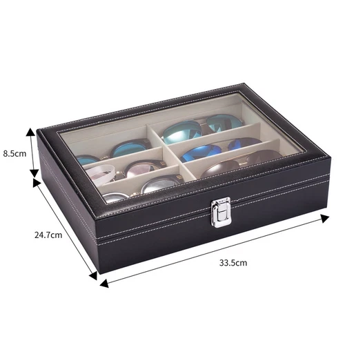 Leather Multi Sunglasses Organizer Eyeglasses Eyewear Display Case Holder Black - Picture 2 of 12