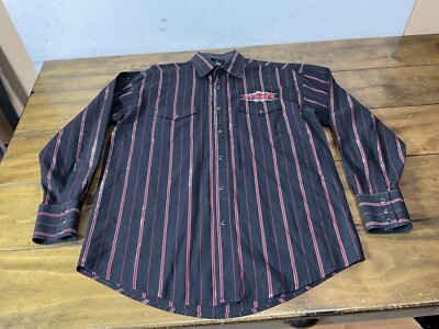 Wrangler Mens Size Medium Black Red PBR Rodeo Competition Western Pearl Snap