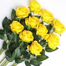 10 Pcs Artificial Roses Silk Flowers Fake Single Stem Blooming Rose Bridal Bouq