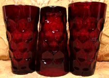 3 vintage IMPERIAL GLASS Provincial dark Ruby red honeycomb ICED TEA tumblers