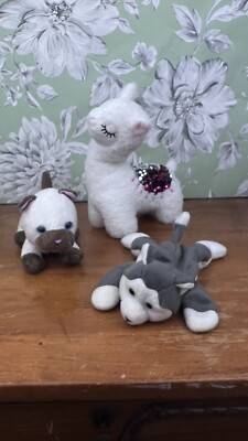 Lot of 3 Animal Plush Ty Nanook, Sequin Llama, My Life As Cat
