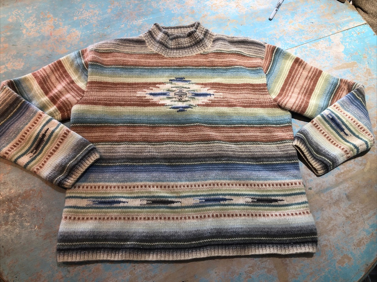 85. vtg. Ralph Lauren Hand Knit Serape mock neck striped Sweater L