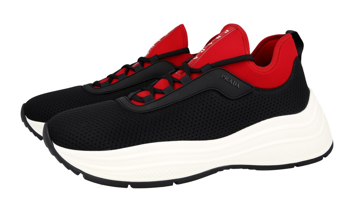 PRADA Neoprene Americas Cup Bold Sneakers - 4E3406 Black Red NEW