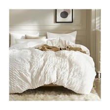 JELLYMONI White Duvet Cover King Size, 3pcs Washed Microfiber Bedding Set, So...