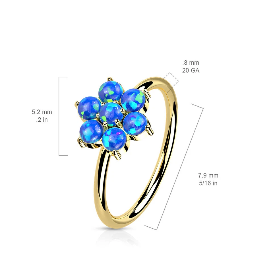 Anillo aro flexible oro 14K ópalo o circonita cúbica conjunto flor calibre 20 bueno para nariz y oreja Foto 2 de 3