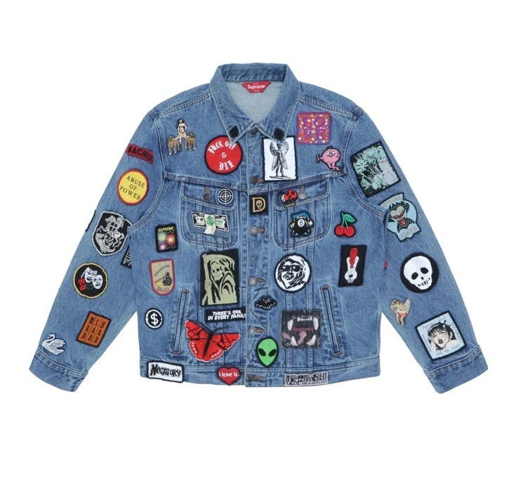 Veste de camionneur en denim bleu Supreme Patches (SS18J53) taille M