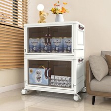 Foldable Storage Bins with Wheels, Stackable Storage Bins with Doors and Lids