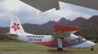Cook Islands Airways BN-2 Islander ZK-KHB @ Rarotonga 1985 - postcard