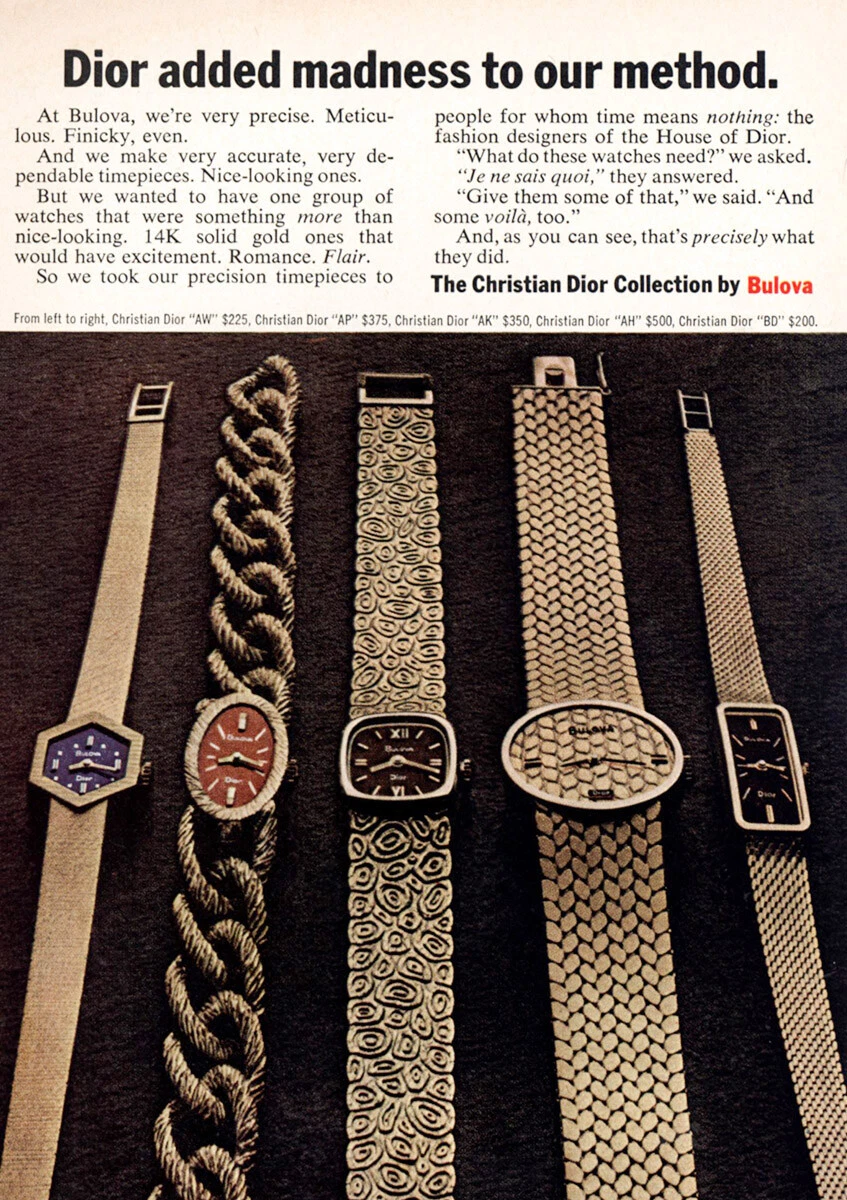 1971 Bulova : Dior a ajouté la folie à notre méthode annonce imprimée vintage