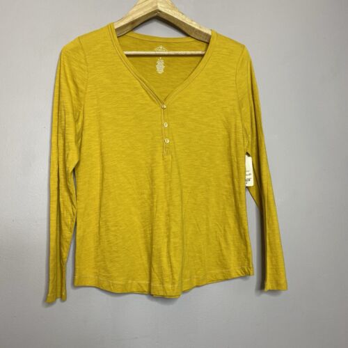 St John's Bay Women's Size M V-Neck Long Sleeve Button Detail Front