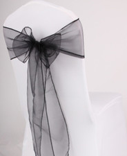 25x Black Organza Chair Sashes Sheer Bows Ties Wedding Banquet Party Decoration