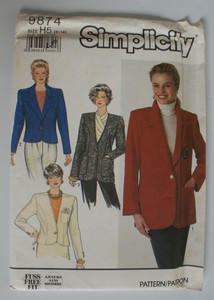SIMPLICITY #9874 MISS SIZES 6-8-10-12-14 LINED SEMI-FITTED JACKET PATTERN UNCUT