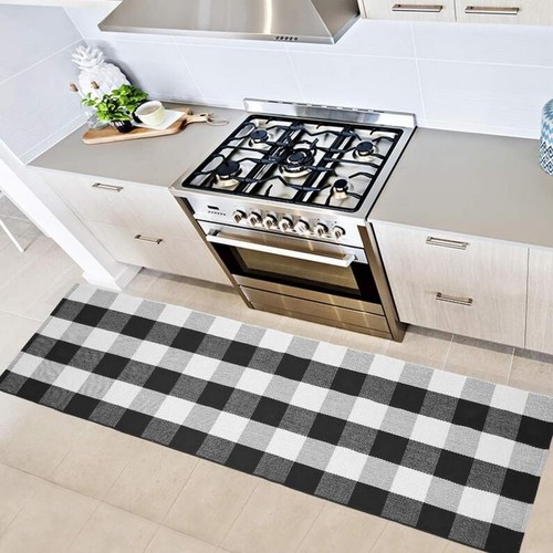 Classic Black & White Buffalo Plaid Runner – 2'x6' Checkered Doormat - Picture 7 of 9