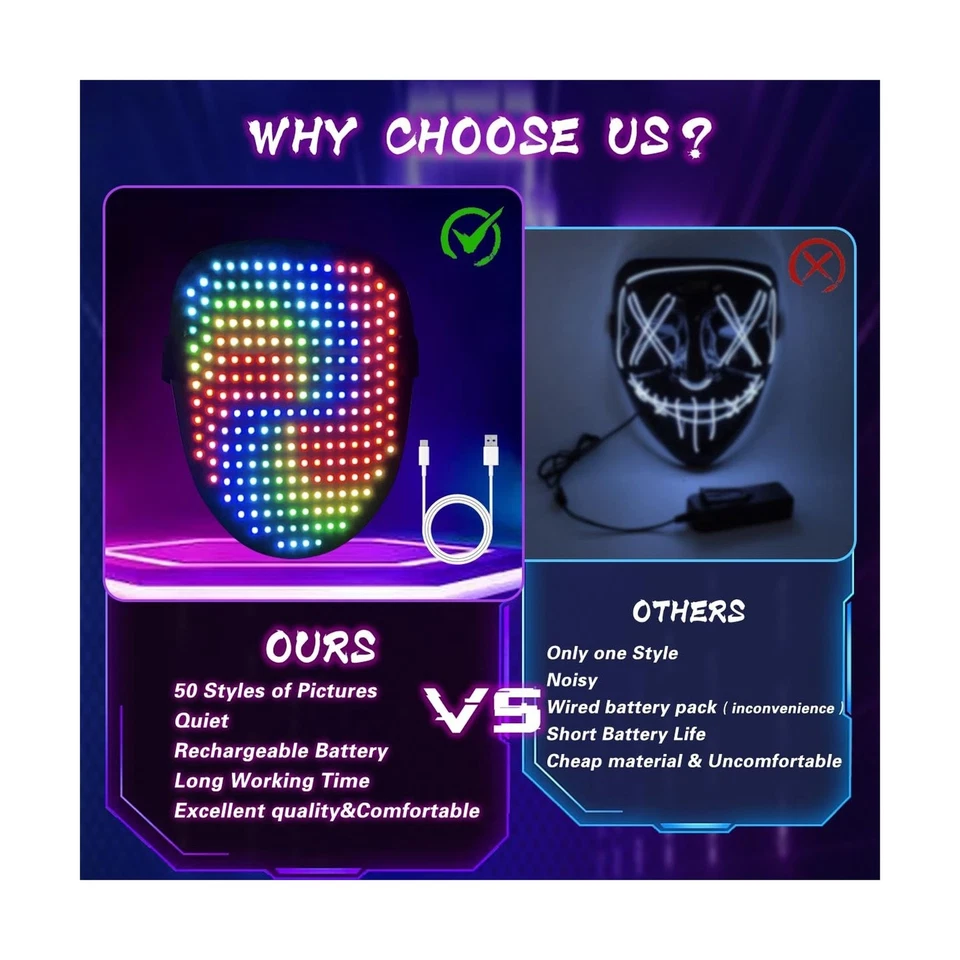 Máscara LED con Detección de Gestos Máscara Facial Iluminada LED para Disfraz Juegos con disfraces Fiesta... Foto 3 de 4
