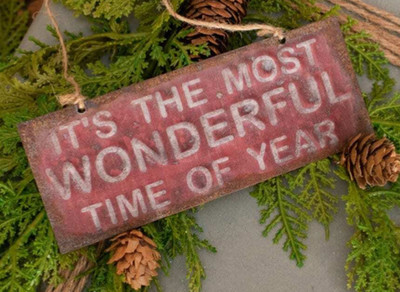 6  Christmas Rustic Vintage Metal Sign Ornament Most Wonderful Time Of Year
