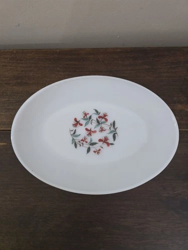 Vintage Fire King Milk Glass Oval "Honeysuckle " Pattern Serving Platter
