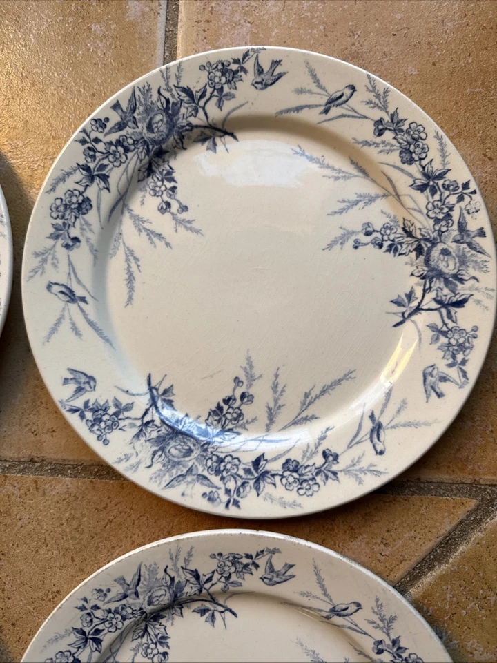 4 assiettes anciennes Terre De Fer Creil Et Montereau Linotte - Photo 4/4