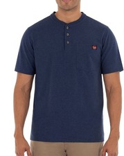 Wrangler Men's Short-sleeve Workwear Chest Pocket Blue Henley Shirt Size XL