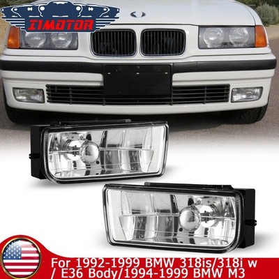 Fog Lights For 92-99 BMW E36/M3 3 Series Clear Glass Lens with Bulbs H1 55W L&R