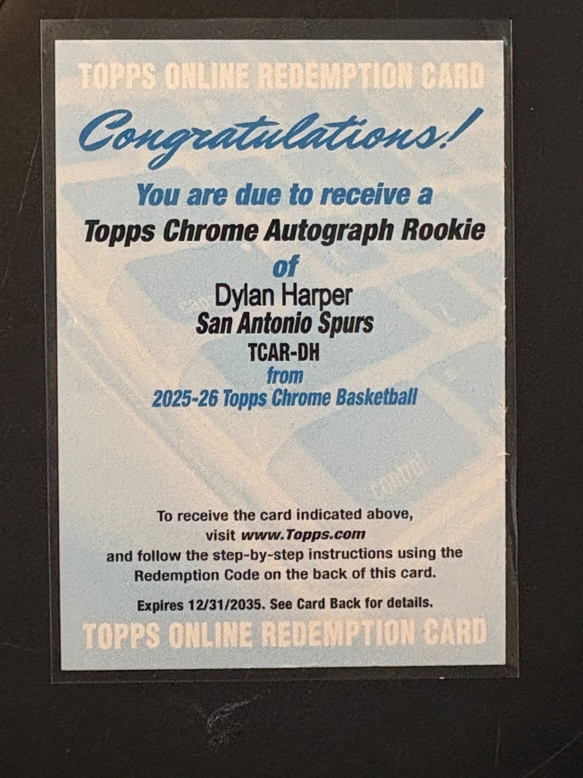 2025-26 Topps Chrome Dylan Harper RC Rookie Auto Redemption # TCAR-DH