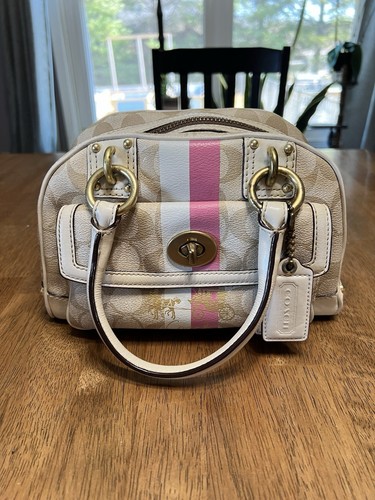 Coach Heritage Small Domed Satchel Lt. Khaki/Pink Stripe 13194 - Picture 1 of 18