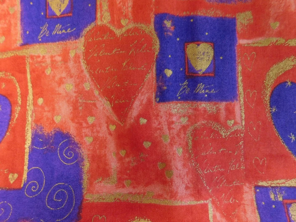 Tela Valentino Brother Brother Brother de 1 yarda, corazones rojos/púrpura/metálicos para acolchado Foto 4 de 4