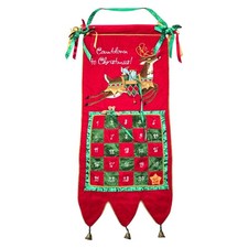 Christmas VTG Wall Hanging Advent Calendar Teddy Bear Rocking Horse Bells 37"