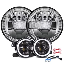7'' LED Headlight DRL 4'' Fog Light Assembly for Jeep Wrangler JK 2007-2018