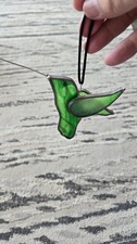 Stained Glass Hummingbird Suncatcher Green Whimsical Bird Window Ornament Garden