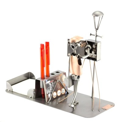 Steelman24 Metal Electrician Figurine   Handmade Desk Organizer & Office Decor