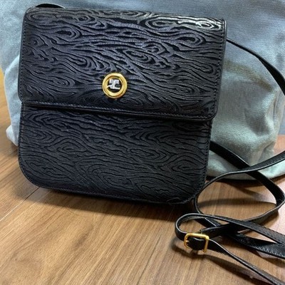 Courreges Vintage Black Leather Shoulder Bag France Size 7.7 x 7.1 x 2.2 inches