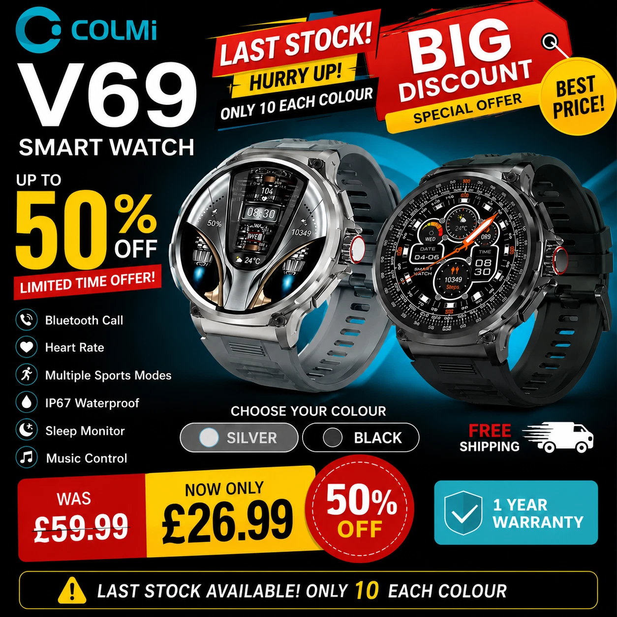 HOT COLMI V69 Smart Watch Bluetooth Call Fitness Tracker Heart Rate IP67 UK PRO
Opens in a new windo