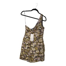 NWT Zara One Shoulder Purple Black Gold Floral Ruched Gathered Mini Dress Medium