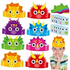24 Sets Party Headbands Craft Kits DIY Paper Crown Craftss Birthday Dinosaur