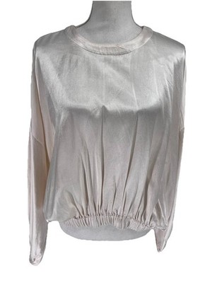 New Zara Woman Medium Satin Top Soft Gold Bubble Hem Dolman Sleeves 0881/016